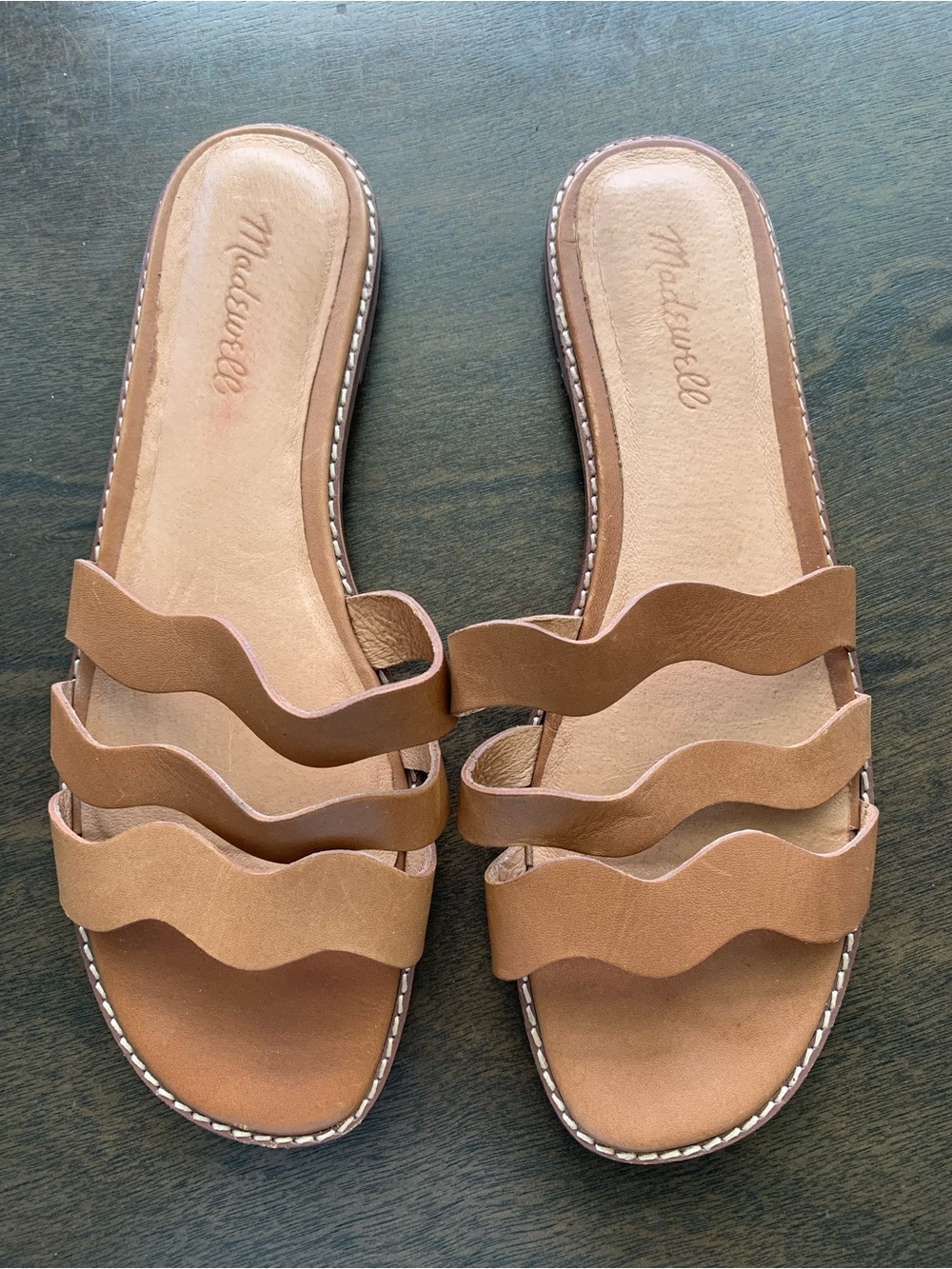 Madewell Tan Triple-Wave Leather Slide Sandals Size 9 Leather
